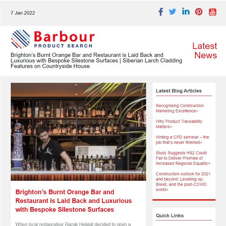 Brighton’s Burnt Orange Bar and Restaurant is Laid Back and Luxurious with Bespoke Silestone Surfaces |  Siberian Larch Cladding Features on Countryside House